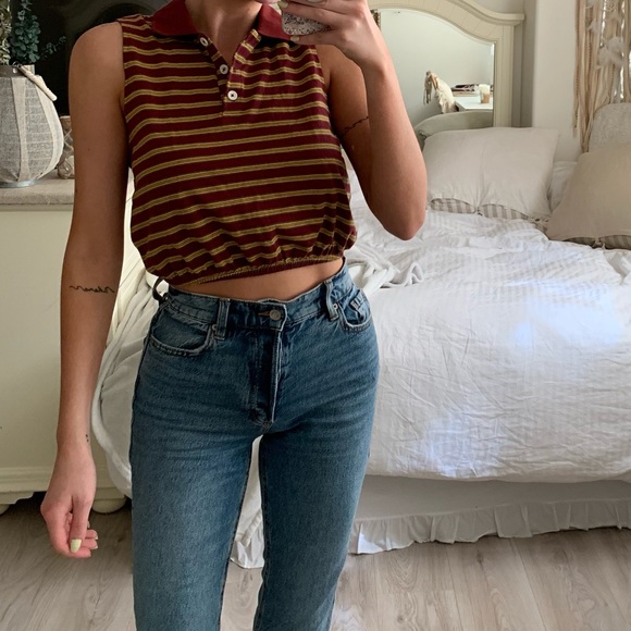 Collared Striped Crop Top - Picture 1 of 4